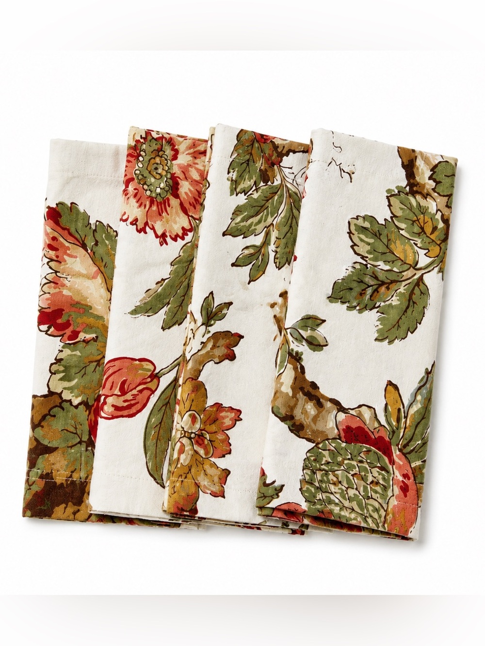 Pottery Barn Floral Linen Cotton Napkins Set Cottagecore Sage Green